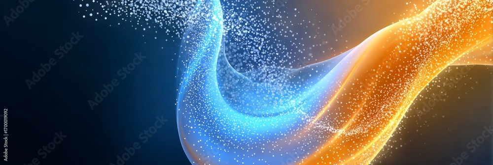 Poster abstract gradient mesh with blue and orange flowing fabric silk cloth wave pattern and dots design