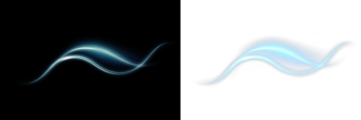 Abstract blue wave design with light effect in PNG format, ideal for creative projects with a transparent background