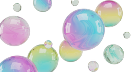 Floating iridescent orbs against a dark backdrop creating a dreamy atmosphere