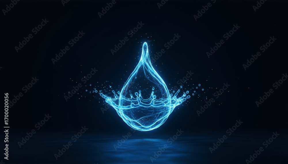 Aufkleber stunning abstract blue glowing energy wave with water drop shape and splash effect in an upscale vis