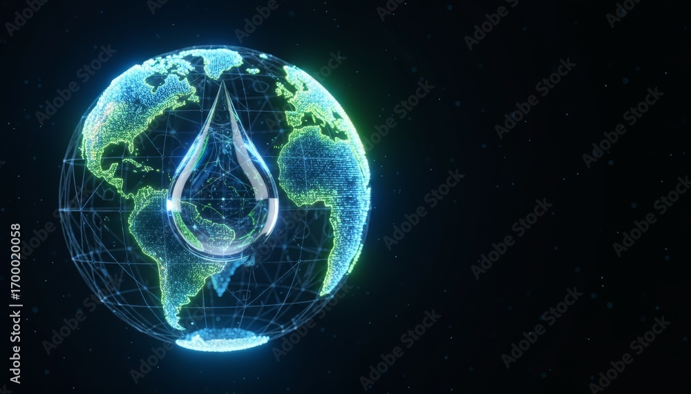 Poster stunning 3d abstract render of earth with glowing water droplet element in upscale design for digita