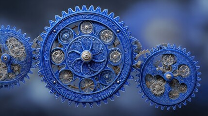 Interlocking Blue Gears On Dark Background