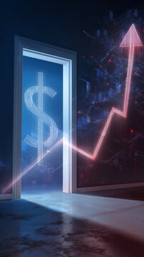 Unlocking financial growth an abstract doorway with dollar symbol and rising graph digital art futuristic conceptual