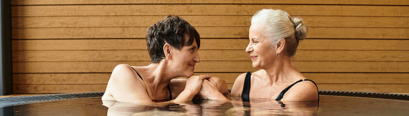 Relaxing moments shared by a beautiful couple in a serene wellness center setting