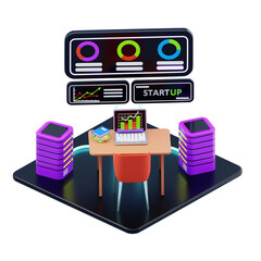3d isometric startup office workspace