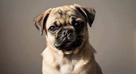 Adorable Puppy with Large Dark Eyes and Fawn Coat in Studio Setting