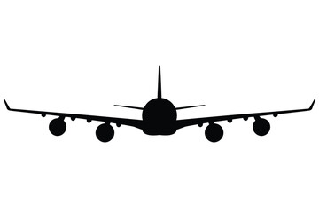Silhouette of a large passenger airplane viewed from the front