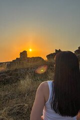 Wonderful sunset casting warm golden and orange hues over the charming village of Salvatierra de Tormes, Spain
