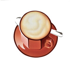 Airbrush Illustration aus den 1990er Jahren, mit einer Cappuccino Tasse