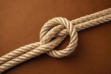 Rope Tied in a Secure Knot on a Textured Brown Surface