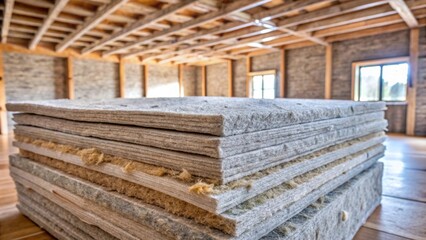 Insulation Materials Stacked in a Bright, Spacious Interior Room