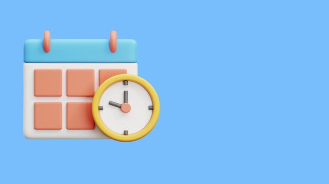 3d calendar icon and clock on blue background. Suitable for time management concepts in designs for events or scheduling apps