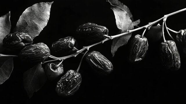 Close up picture of macadamia nuts on a branch, with texture and detail highlighted by macro .