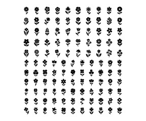 Ornamental Botanical Flower Stems – Black Fill Vector Silhouettes