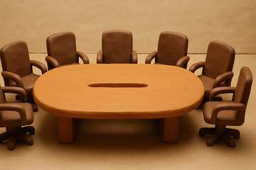 Obraz premium A meeting room with an oval table and chairs, representing a corporate or business environment