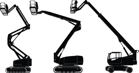 Tracked boom lift, telescopic boom lift, wheeled boom lift, cherry picker, aerial work platform, construction equipment, industrial machinery, maintenance lift, safety platform, elevated work © Merajul