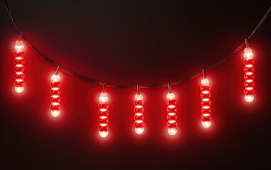 Christmas lights hanging over a red background. Copy space, add text or logo. Generative Ai