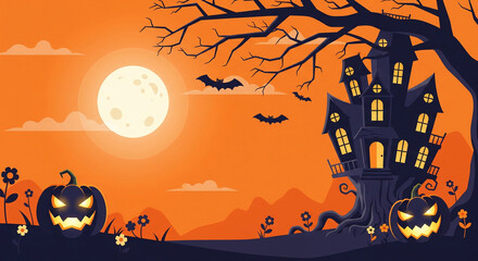 halloween background with pumpkin and bats