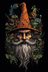 Christmas Elf. Old, grupmpy and angry, T shirt design on black background. Generative Ai