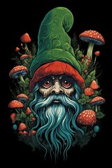 Christmas Elf. Old, grupmpy and angry, T shirt design on black background. Generative Ai