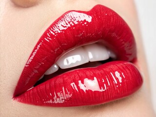 Obraz premium mouth Woman With Red Glossy Lipstick