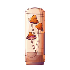 Vector illustration of mushrooms under glass dome. Creepy autumn decoration, halloween spooky element, mysterious poisonous fungi in jar. For Halloween design. Autumn concept.
