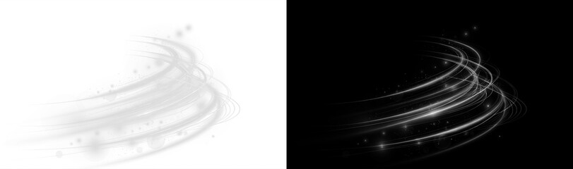 This collection features abstract light trail PNG overlays with a transparent background and vibrant glowing lines © KULAKOV