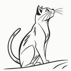 A cute black cartoon cat drawing, a simple vector illustration of a domestic feline pet, isolated on white