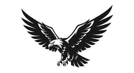 Black and White Eagle Logo with Outstretched Wings on White Background