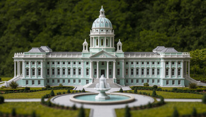 Fototapeta premium Pale green neoclassical building dome fountain miniature