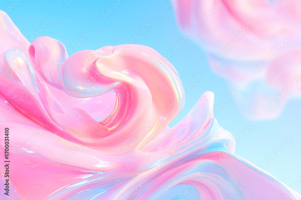 Poster a futuristic abstract fluid hologram background with a soft haze effect