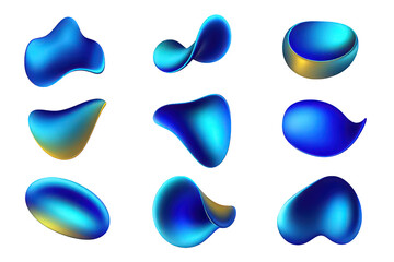 Abstract Shape Collection In Vibrant Blue And Gold Tones