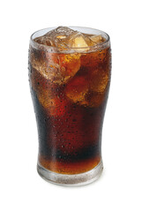 Refreshing cold cola with ice cubes and condensation with transparent background PNG
