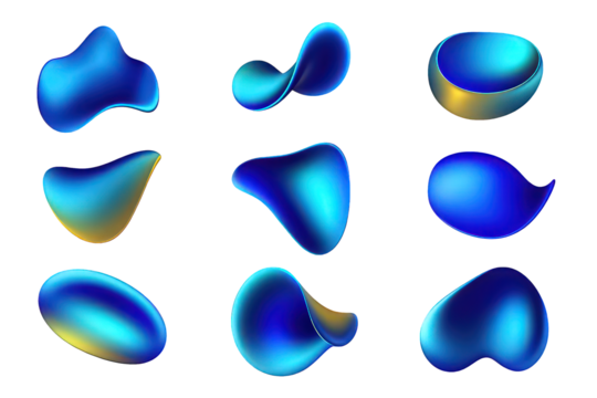 Abstract Shape Collection In Vibrant Blue And Gold Tones