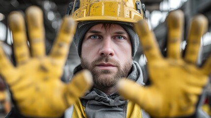 A worker with a safety helmet and protective equipment, a portrait of industrial safety.