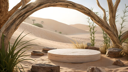 Fototapeta premium Desert landscape with a natural podium and dry trees