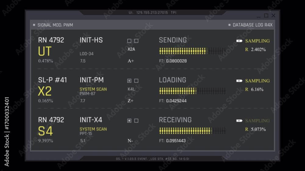 Poster futuristic data interface: sending, loading, and receiving signals in real-time