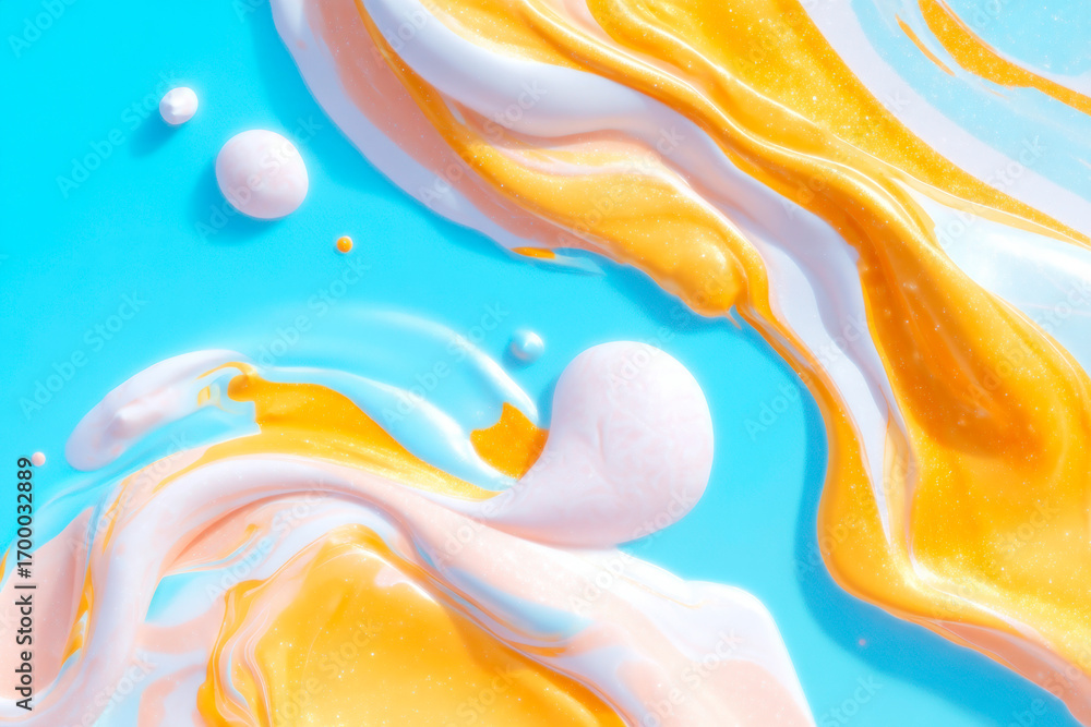 Poster a vibrant and artistic abstract image of flowing forms in a beautiful highcontrast color palette of 