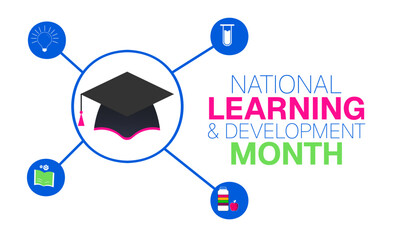 National Learning and Development Month Poster Banner and Background Abstract Design Template for Education Training Skills Growth Workplace Awareness and Professional Development Campaign

