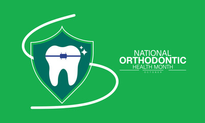 National Orthodontic Health Month Poster Banner and Background Abstract Design Template for Dental Care Oral Health Braces Awareness and Smile Education Campaign

