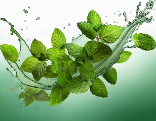 beautiful green mint leaves falling against a clear background ideal for food and drink designs