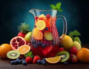 a refreshing fruit punch in a pitcher with sliced fruits generative ai