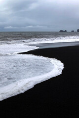 waves on black sand beach in Iceland