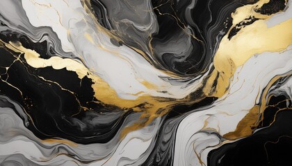 marble style black and white abstract background texture with gold accents generative ai