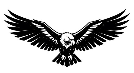 Black and White Eagle Illustration with Outstretched Wings for Logos and Emblems
