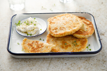 Homemade flatbread with cream cheese