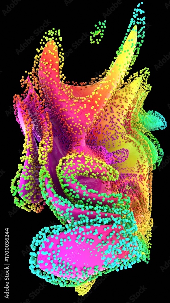 Poster colorful abstract 3d shape with particles
