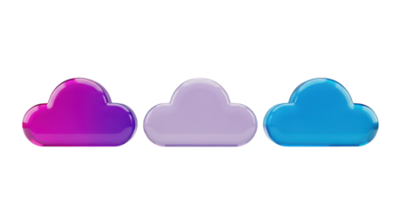 Three colorful cloud shapes isolated on transparent background