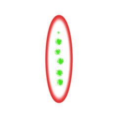 Abstract Oval Shape with Green Particles and Red Glow graphic design