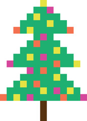 Сhristmas tree made of color cubes. Pixel Christmas tree icon. Isolated vector illustration on transparent background.